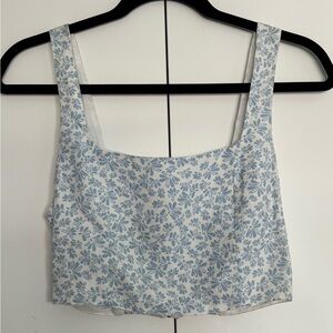 Rhythm Cropped Tank Top Shirt Blue and White Women's Small Square Neck